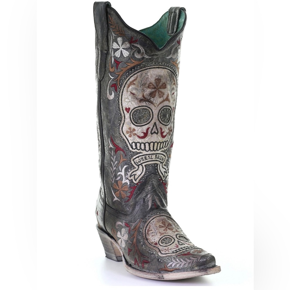 Corral Women's Sugar Skull Embroidery Western Boots - Snip Toe